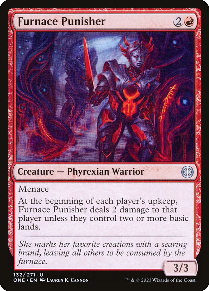 This Is An Image Of The Magic The Gathering Card Furnace Punisher From The Set Phyrexia: All Will Be One - Designed By Artist Lauren K. Cannon