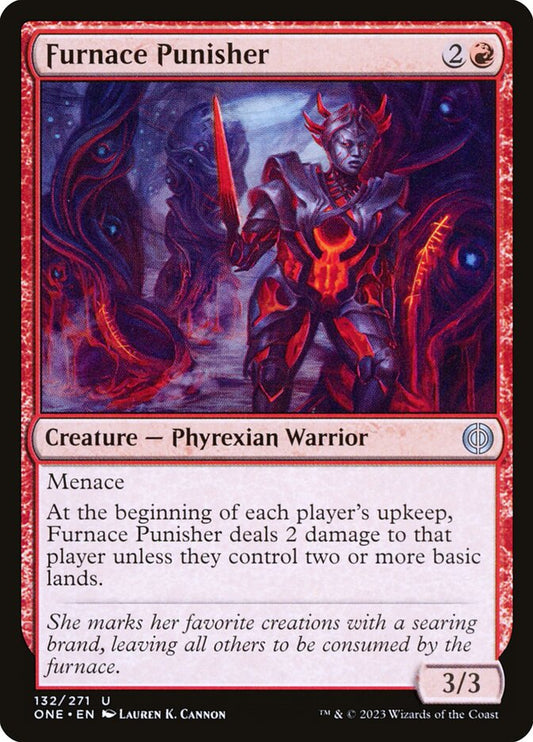 This Is An Image Of The Magic The Gathering Card Furnace Punisher From The Set Phyrexia: All Will Be One - Designed By Artist Lauren K. Cannon