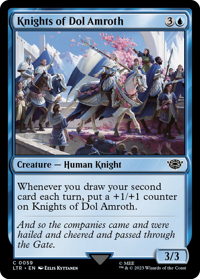 This Is An Image Of The Magic The Gathering Card Knights of Dol Amroth From The Set The Lord of the Rings: Tales of Middle-earth - Designed By Artist Eelis Kyttanen