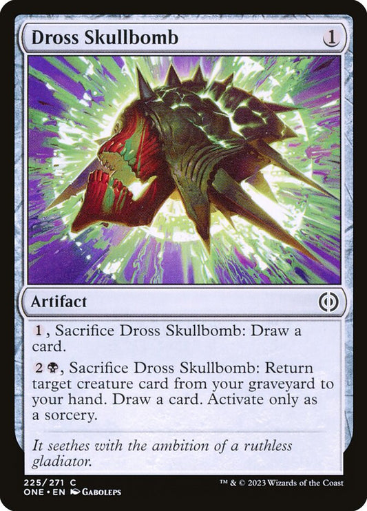 This Is An Image Of The Magic The Gathering Card Dross Skullbomb From The Set Phyrexia: All Will Be One - Designed By Artist Gaboleps