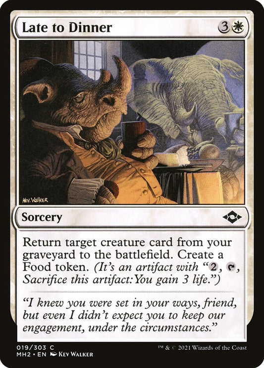 This Is An Image Of The Magic The Gathering Card Late to Dinner From The Set Modern Horizons 2 - Designed By Artist Kev Walker