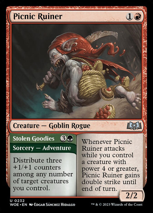 This Is An Image Of The Magic The Gathering Card Picnic Ruiner // Stolen Goodies From The Set Wilds of Eldraine - Designed By Artist Edgar Sánchez Hidalgo