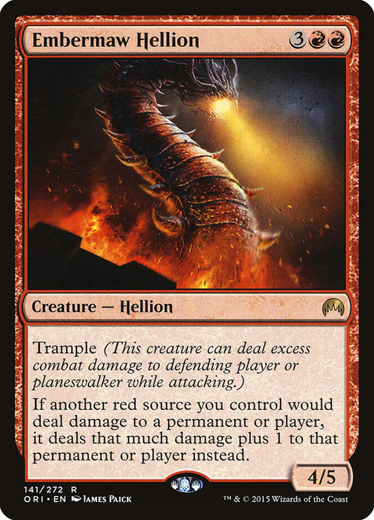 This Is An Image Of The Magic The Gathering Card Embermaw Hellion From The Set Magic Origins - Designed By Artist James Paick