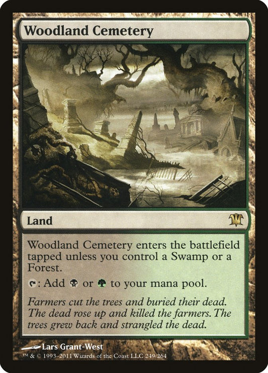 This Is An Image Of The Magic The Gathering Card Woodland Cemetery From The Set Tarkir: Dragonstorm Commander - Designed By Artist Christine Choi