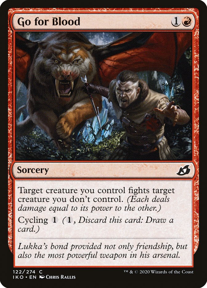 This Is An Image Of The Magic The Gathering Card Go for Blood From The Set Ikoria: Lair of Behemoths - Designed By Artist Chris Rallis