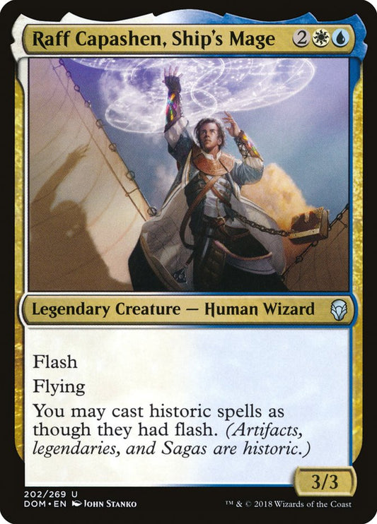 This Is An Image Of The Magic The Gathering Card Raff Capashen, Ship's Mage From The Set Commander Masters - Designed By Artist John Stanko
