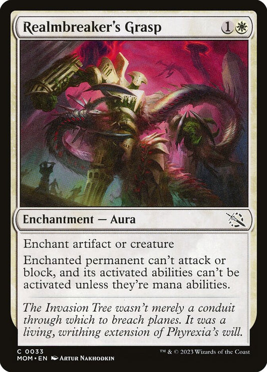 This Is An Image Of The Magic The Gathering Card Realmbreaker's Grasp From The Set March of the Machine - Designed By Artist Artur Nakhodkin