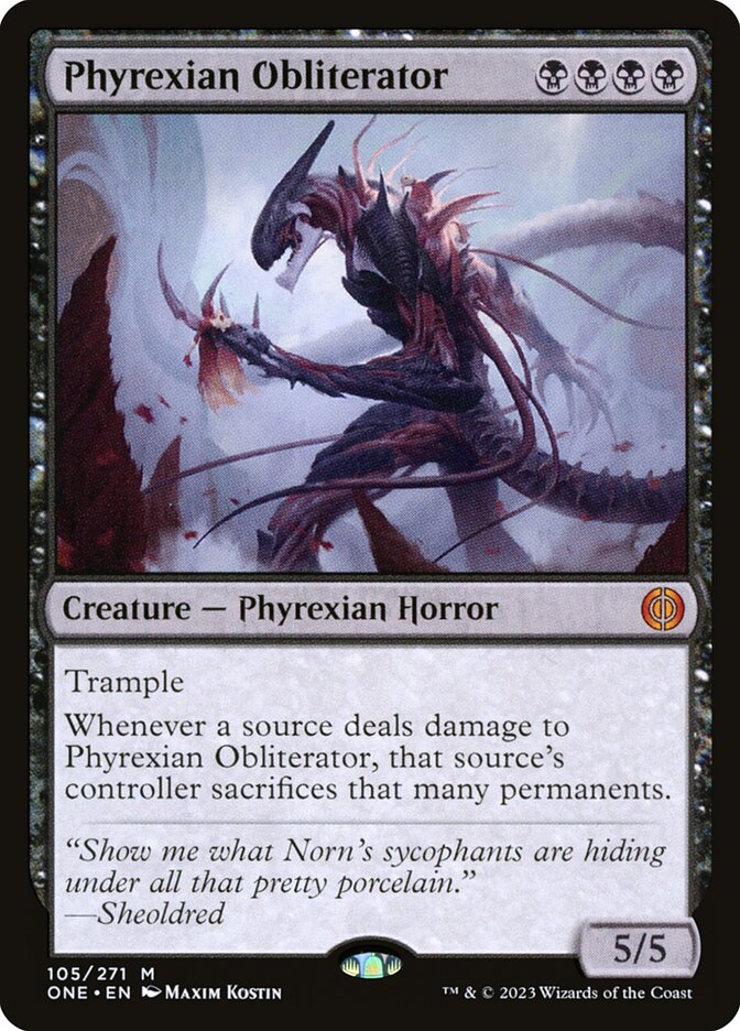 This Is An Image Of The Magic The Gathering Card Phyrexian Obliterator From The Set Phyrexia: All Will Be One - Designed By Artist Maxim Kostin