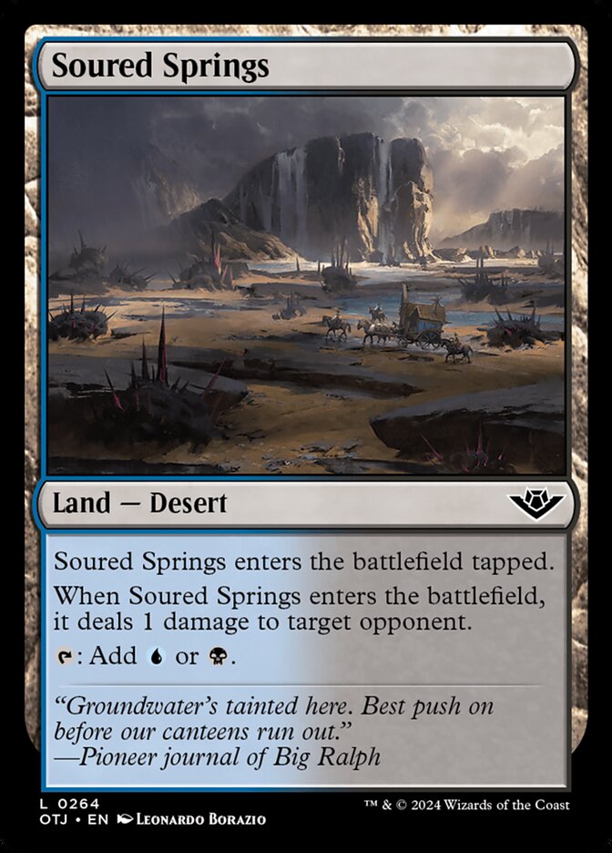 This Is An Image Of The Magic The Gathering Card Soured Springs From The Set Outlaws of Thunder Junction - Designed By Artist Leonardo Borazio