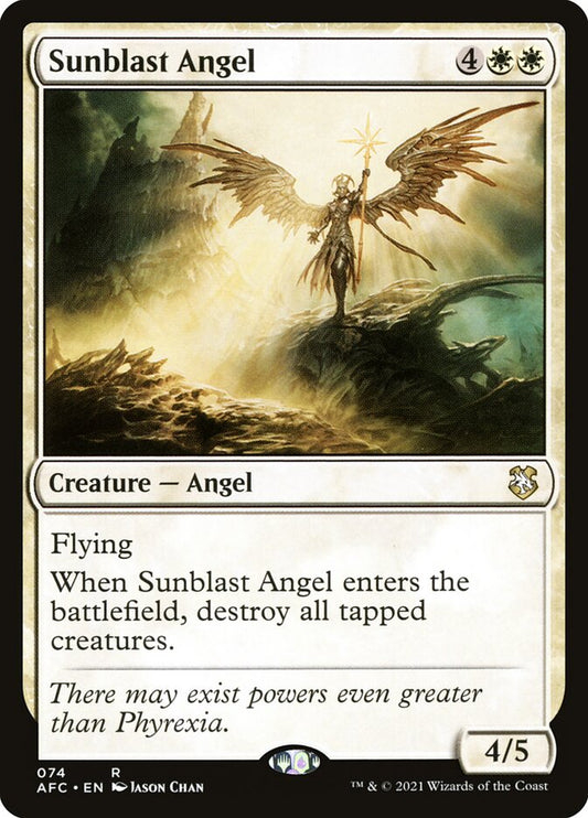 This Is An Image Of The Magic The Gathering Card Sunblast Angel From The Set Forgotten Realms Commander - Designed By Artist Jason Chan