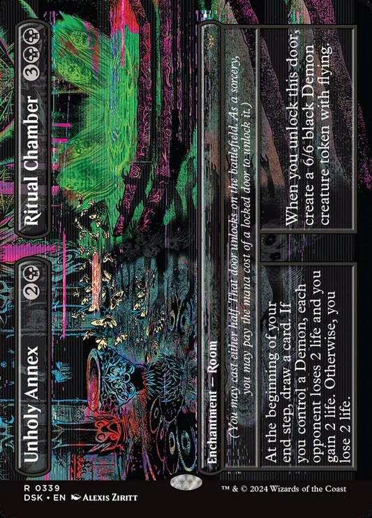 This Is An Image Of The Magic The Gathering Card Unholy Annex // Ritual Chamber From The Set Duskmourn: House of Horror - Designed By Artist Matteo Bassini