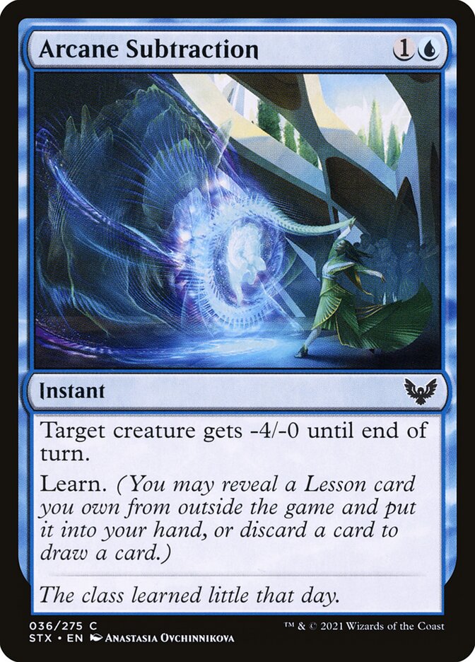 This Is An Image Of The Magic The Gathering Card Arcane Subtraction From The Set Strixhaven: School of Mages - Designed By Artist Anastasia Ovchinnikova