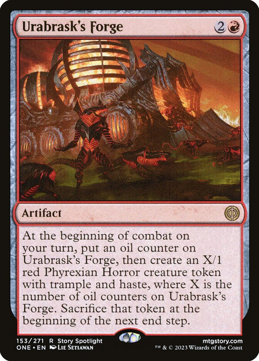 This Is An Image Of The Magic The Gathering Card Urabrask's Forge From The Set Phyrexia: All Will Be One - Designed By Artist Lie Setiawan