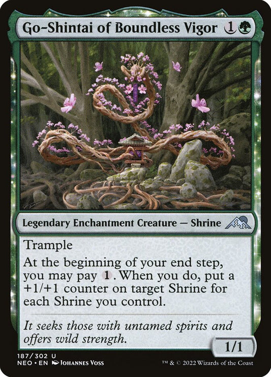 This Is An Image Of The Magic The Gathering Card Go-Shintai of Boundless Vigor From The Set Kamigawa: Neon Dynasty - Designed By Artist Johannes Voss