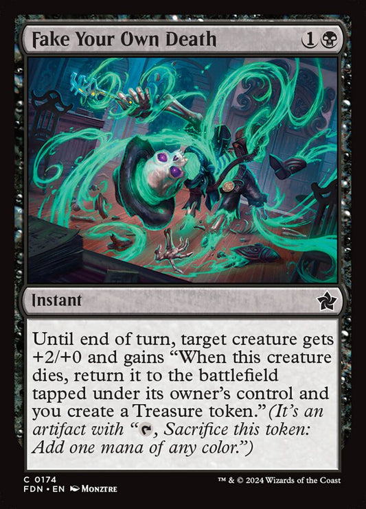 This Is An Image Of The Magic The Gathering Card Fake Your Own Death From The Set Foundations - Designed By Artist Monztre