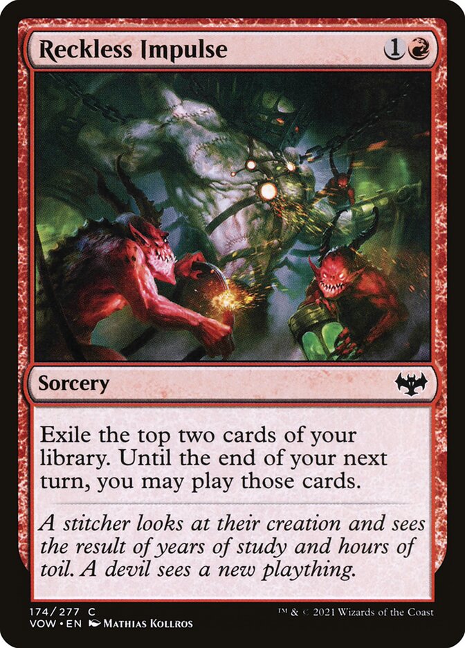 This Is An Image Of The Magic The Gathering Card Reckless Impulse From The Set Innistrad: Crimson Vow - Designed By Artist Mathias Kollros