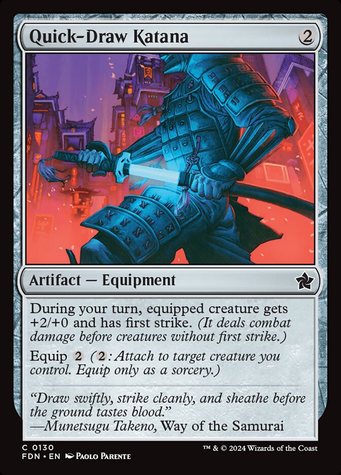 This Is An Image Of The Magic The Gathering Card Quick-Draw Katana From The Set Foundations - Designed By Artist Paolo Parente