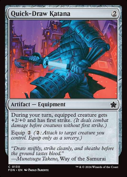 This Is An Image Of The Magic The Gathering Card Quick-Draw Katana From The Set Foundations - Designed By Artist Paolo Parente