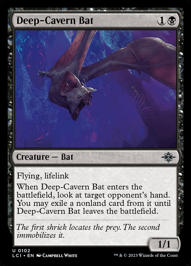 This Is An Image Of The Magic The Gathering Card Deep-Cavern Bat From The Set The Lost Caverns of Ixalan - Designed By Artist Campbell White