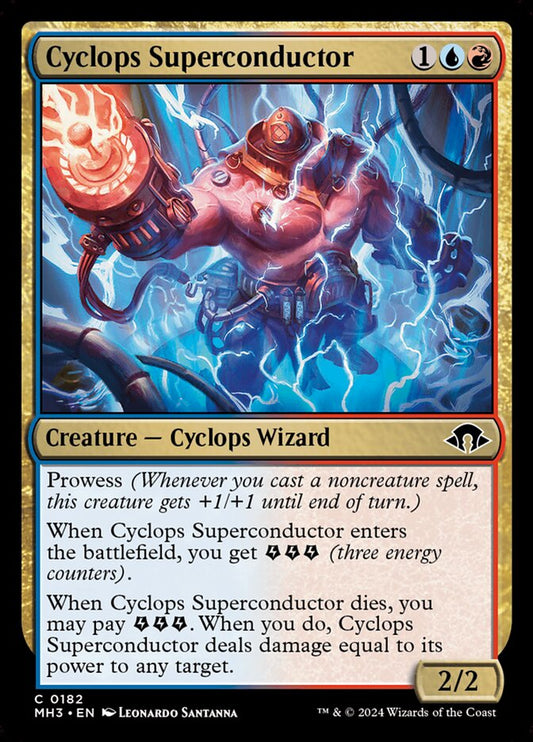 This Is An Image Of The Magic The Gathering Card Cyclops Superconductor From The Set Modern Horizons 3 - Designed By Artist Leonardo Santanna