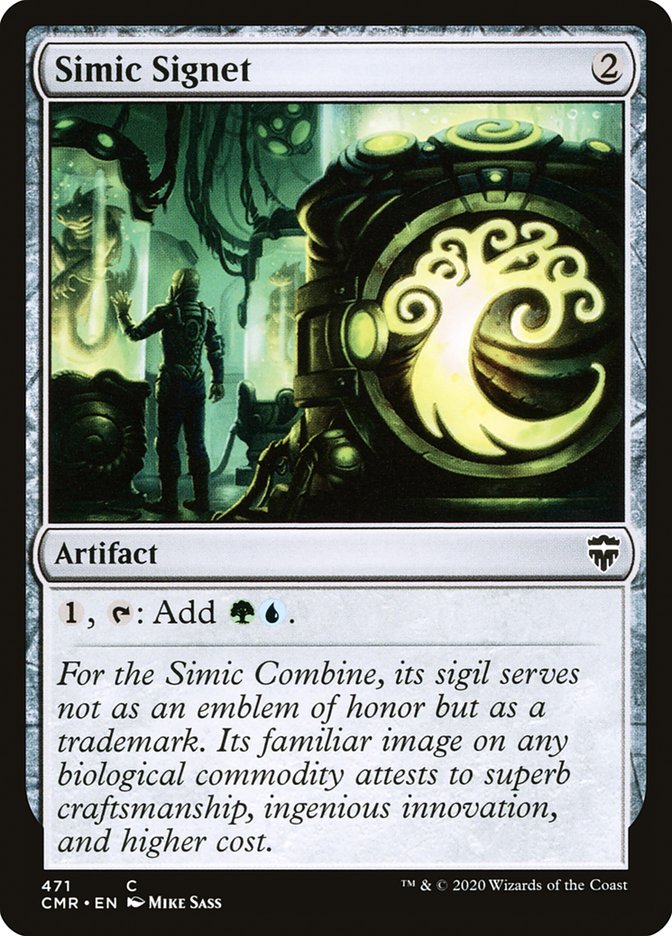 This Is An Image Of The Magic The Gathering Card Simic Signet From The Set Duskmourn: House of Horror Commander - Designed By Artist Mike Sass