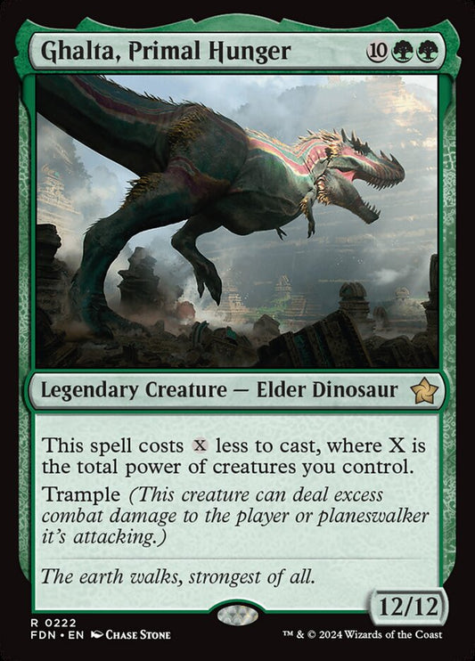 This Is An Image Of The Magic The Gathering Card Ghalta, Primal Hunger From The Set Foundations - Designed By Artist Chase Stone
