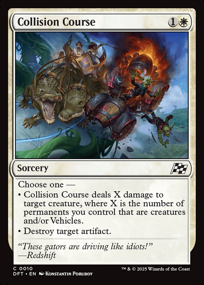 This Is An Image Of The Magic The Gathering Card Collision Course From The Set Aetherdrift - Designed By Artist Konstantin Porubov