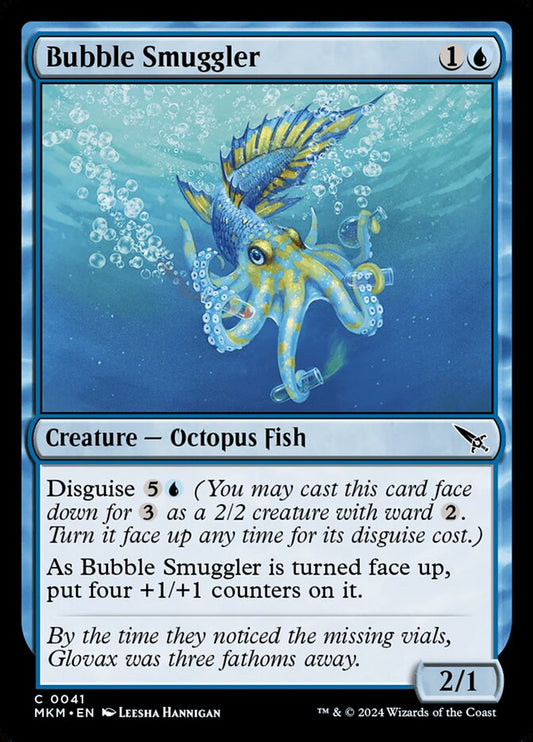 This Is An Image Of The Magic The Gathering Card Bubble Smuggler From The Set Murders at Karlov Manor - Designed By Artist Leesha Hannigan