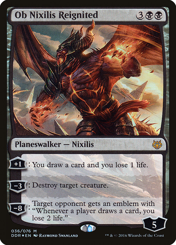 This Is An Image Of The Magic The Gathering Card Ob Nixilis Reignited From The Set Duskmourn: House of Horror Commander - Designed By Artist Chris Rahn