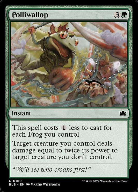This Is An Image Of The Magic The Gathering Card Polliwallop From The Set Bloomburrow - Designed By Artist Martin Wittfooth