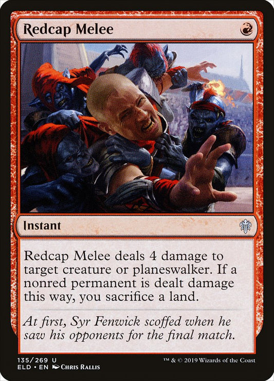 This Is An Image Of The Magic The Gathering Card Redcap Melee From The Set Throne of Eldraine - Designed By Artist Chris Rallis