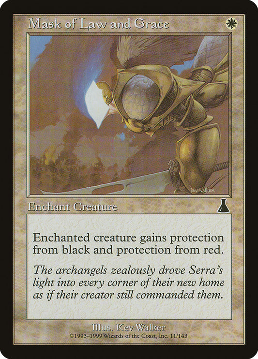 This Is An Image Of The Magic The Gathering Card Mask of Law and Grace From The Set Urza's Destiny - Designed By Artist Kev Walker