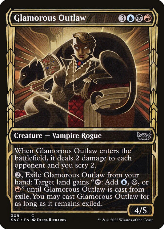 This Is An Image Of The Magic The Gathering Card Glamorous Outlaw From The Set Streets of New Capenna - Designed By Artist Maria Zolotukhina
