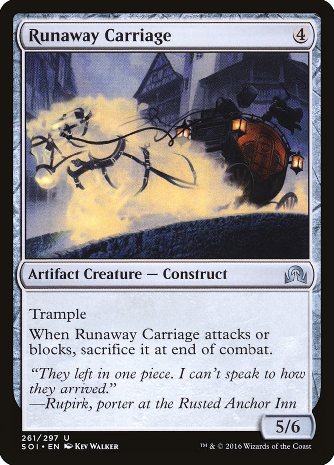 This Is An Image Of The Magic The Gathering Card Runaway Carriage From The Set Shadows over Innistrad - Designed By Artist Kev Walker