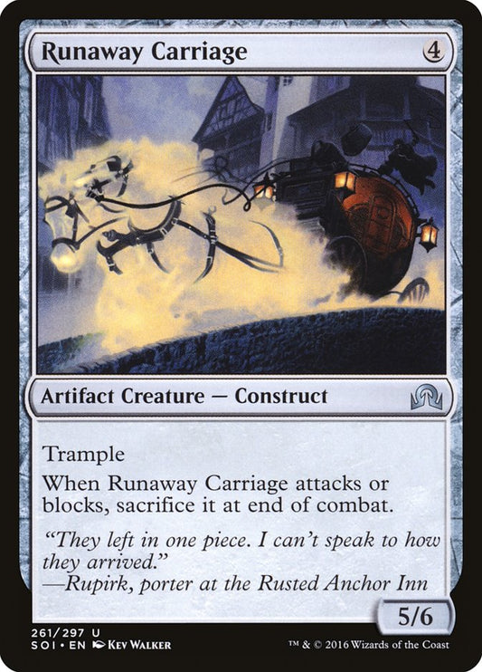 This Is An Image Of The Magic The Gathering Card Runaway Carriage From The Set Shadows over Innistrad - Designed By Artist Kev Walker