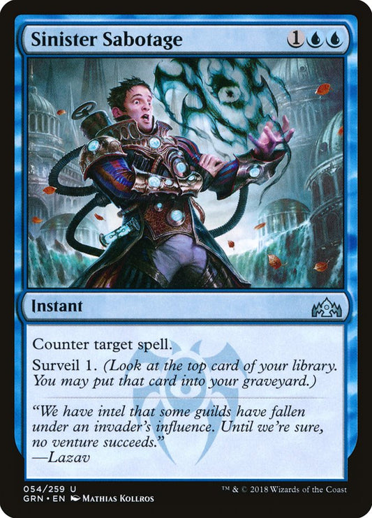This Is An Image Of The Magic The Gathering Card Sinister Sabotage From The Set Ravnica Remastered - Designed By Artist Mathias Kollros