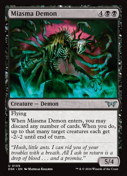 This Is An Image Of The Magic The Gathering Card Miasma Demon From The Set Duskmourn: House of Horror - Designed By Artist Mathias Kollros