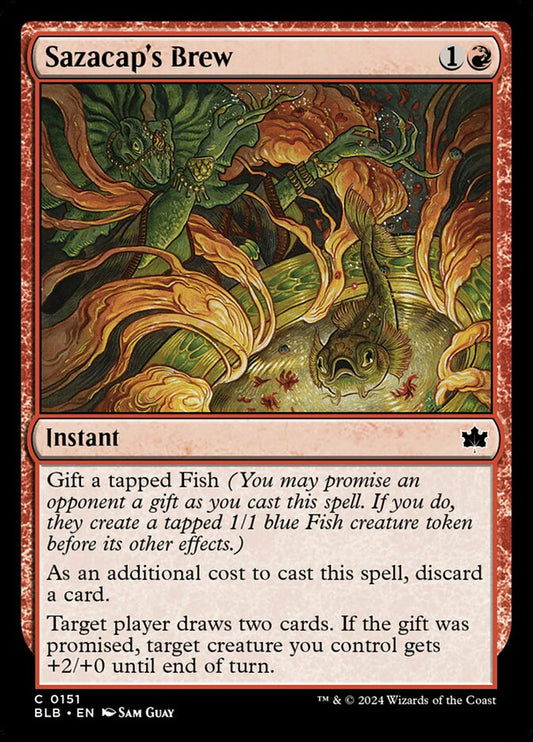 This Is An Image Of The Magic The Gathering Card Sazacap's Brew From The Set Bloomburrow - Designed By Artist Sam Guay