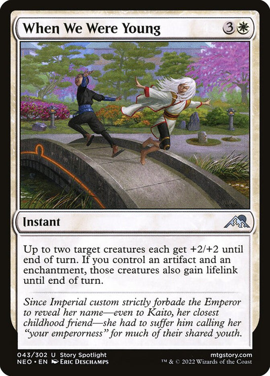 This Is An Image Of The Magic The Gathering Card When We Were Young From The Set Kamigawa: Neon Dynasty - Designed By Artist Eric Deschamps