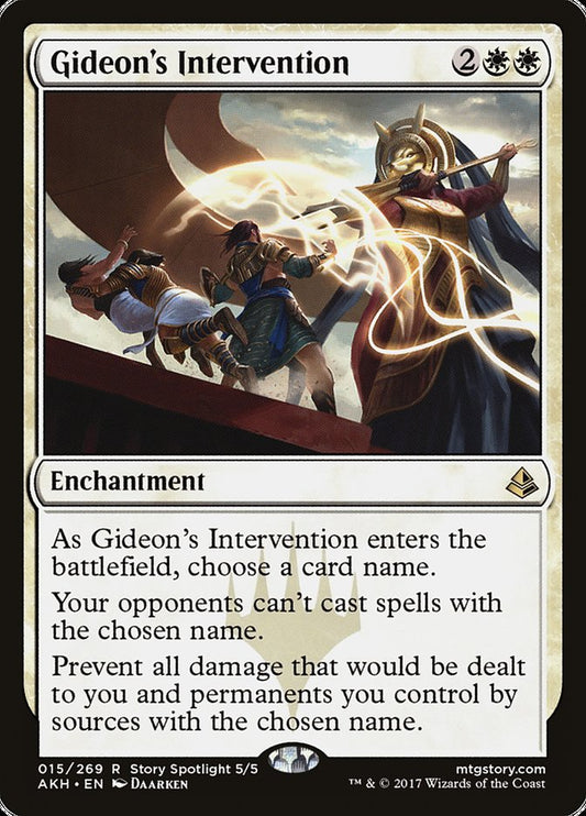 This Is An Image Of The Magic The Gathering Card Gideon's Intervention From The Set Amonkhet - Designed By Artist Daarken