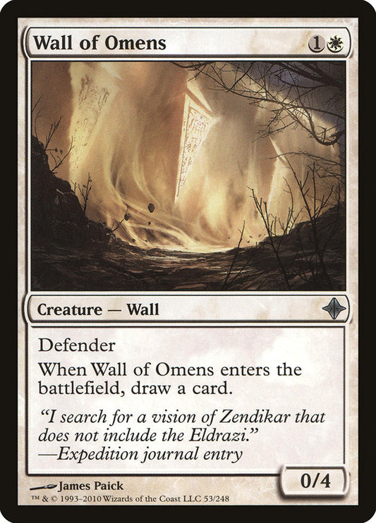 This Is An Image Of The Magic The Gathering Card Wall of Omens From The Set Tarkir: Dragonstorm Commander - Designed By Artist James Paick