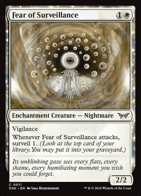 This Is An Image Of The Magic The Gathering Card Fear of Surveillance From The Set Duskmourn: House of Horror - Designed By Artist Jana Heidersdorf