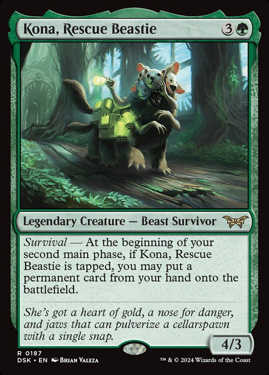 This Is An Image Of The Magic The Gathering Card Kona, Rescue Beastie From The Set Duskmourn: House of Horror - Designed By Artist Brian Valeza