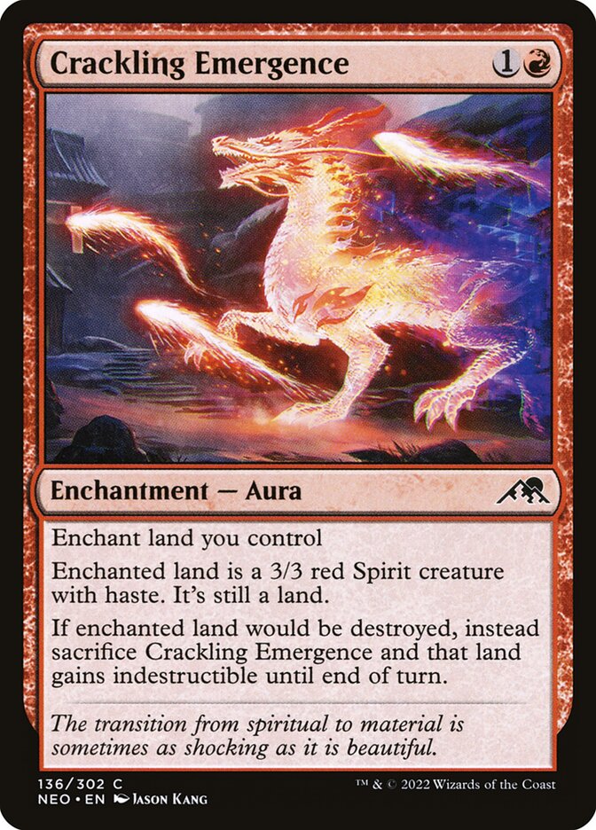 This Is An Image Of The Magic The Gathering Card Crackling Emergence From The Set Kamigawa: Neon Dynasty - Designed By Artist Jason Kang