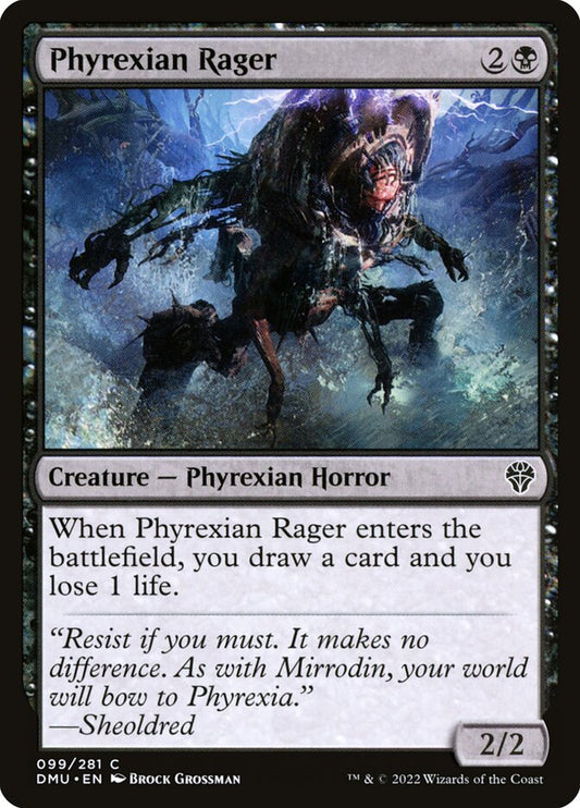 This Is An Image Of The Magic The Gathering Card Phyrexian Rager From The Set March of the Machine Commander - Designed By Artist Brock Grossman