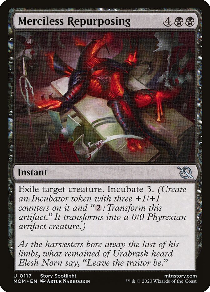This Is An Image Of The Magic The Gathering Card Merciless Repurposing From The Set March of the Machine - Designed By Artist Artur Nakhodkin