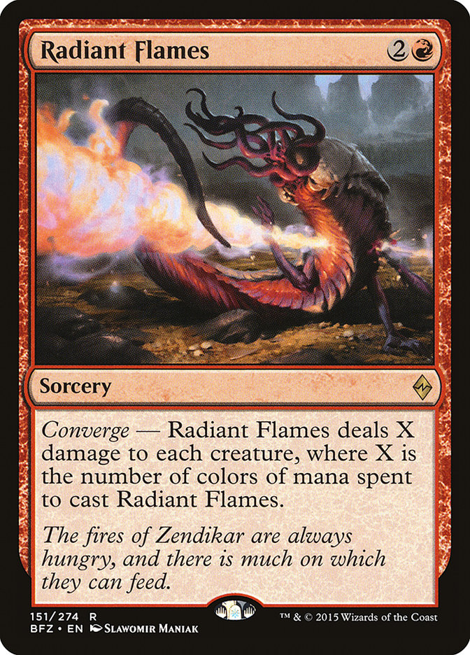 This Is An Image Of The Magic The Gathering Card Radiant Flames From The Set Dominaria United Commander - Designed By Artist Slawomir Maniak