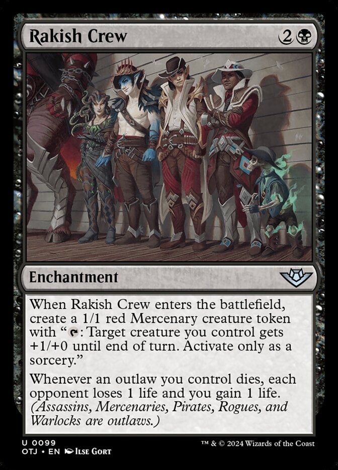 This Is An Image Of The Magic The Gathering Card Rakish Crew From The Set Outlaws of Thunder Junction - Designed By Artist Ilse Gort
