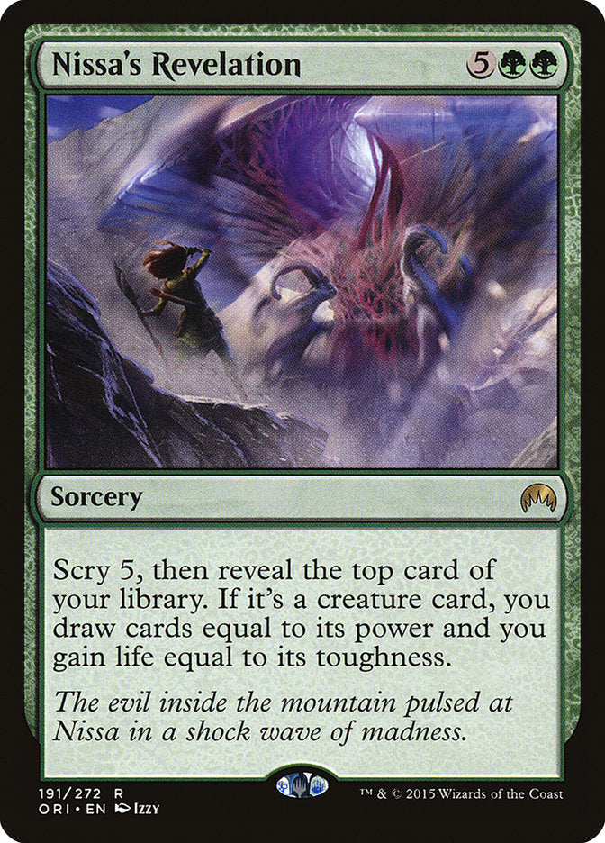 This Is An Image Of The Magic The Gathering Card Nissa's Revelation From The Set Game Night - Designed By Artist Izzy