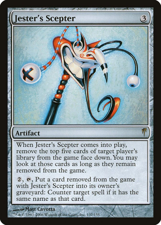 This Is An Image Of The Magic The Gathering Card Jester's Scepter From The Set Coldsnap - Designed By Artist Matt Cavotta